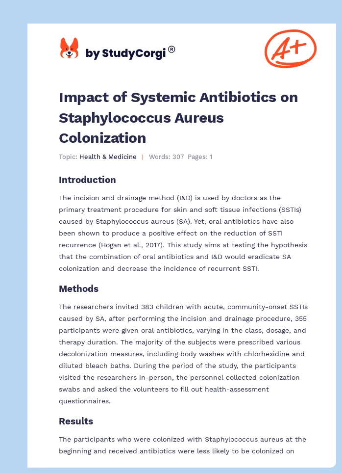 Impact of Systemic Antibiotics on Staphylococcus Aureus Colonization. Page 1