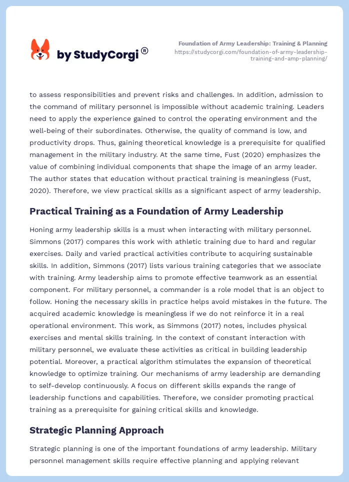 Foundation of Army Leadership: Training & Planning. Page 2