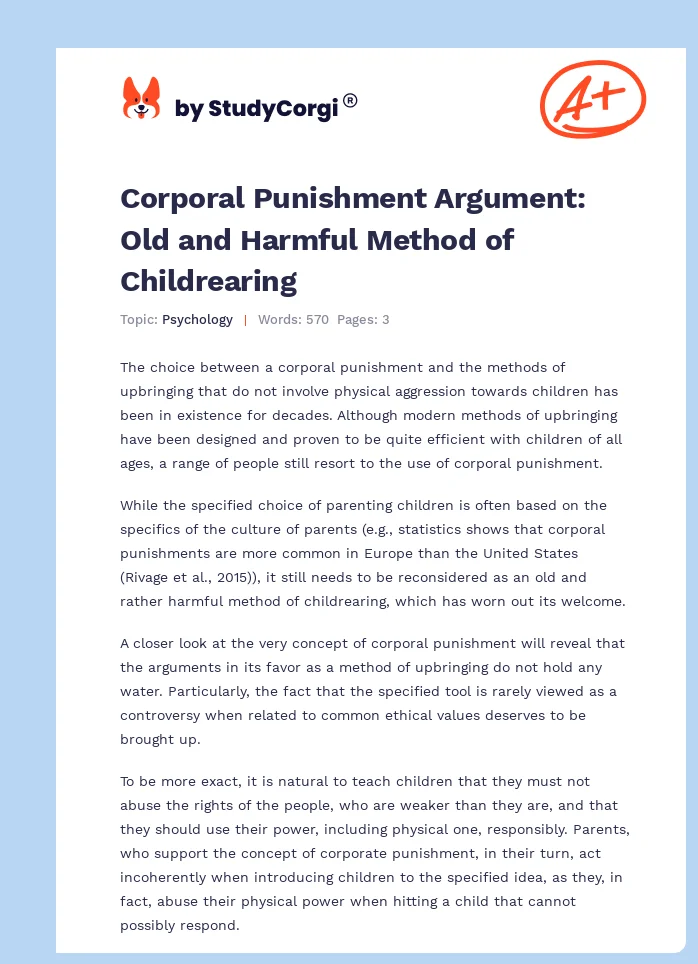Corporal Punishment Argument: Old and Harmful Method of Childrearing. Page 1