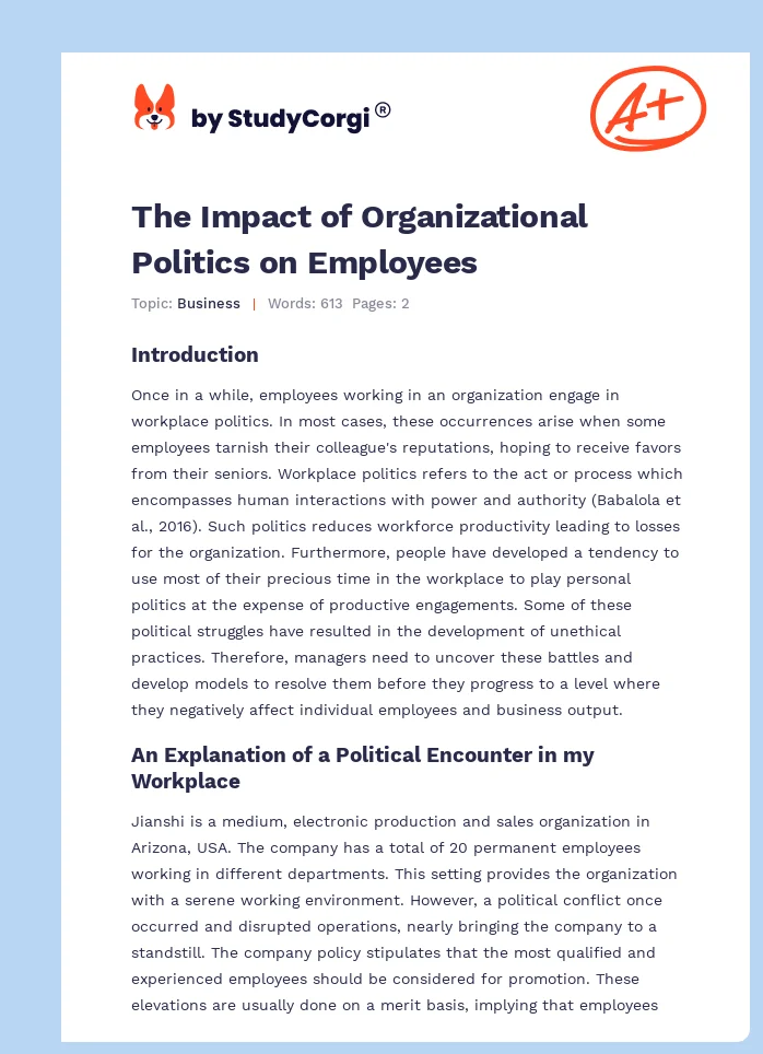 The Impact of Organizational Politics on Employees. Page 1