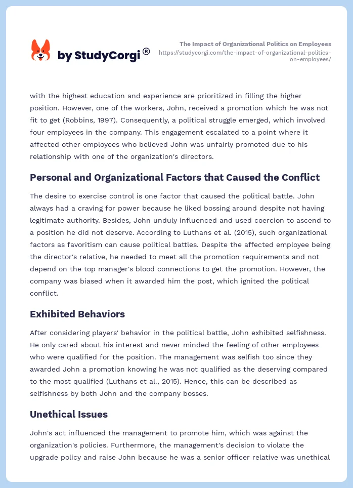 The Impact of Organizational Politics on Employees. Page 2