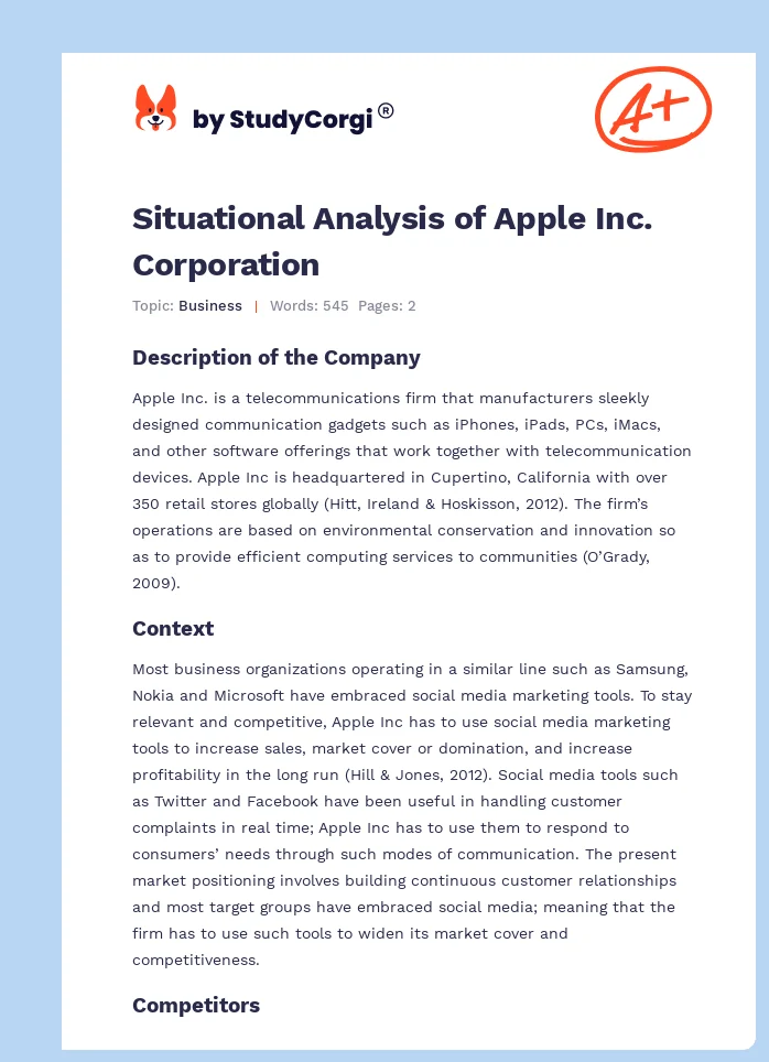 Situational Analysis of Apple Inc. Corporation. Page 1