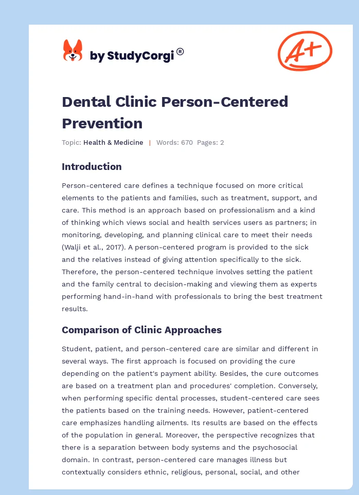 Dental Clinic Person-Centered Prevention. Page 1