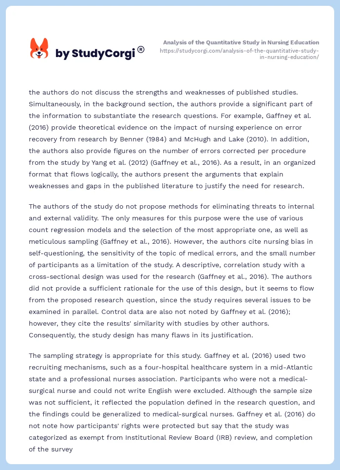 Analysis of the Quantitative Study in Nursing Education. Page 2