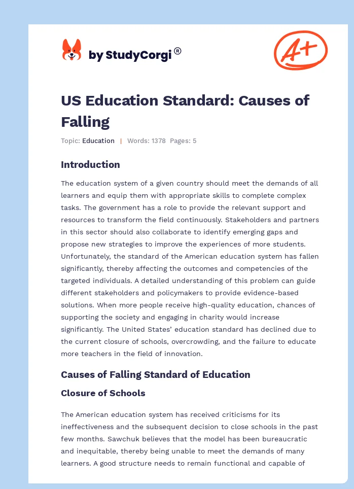 US Education Standard: Causes of Falling. Page 1