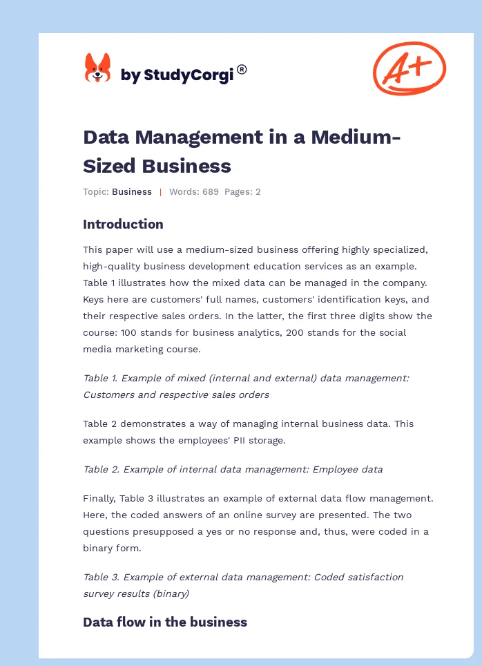 Data Management in a Medium-Sized Business. Page 1