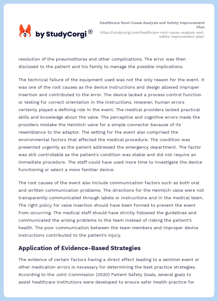 Healthcare Root-Cause Analysis and Safety Improvement Plan. Page 2