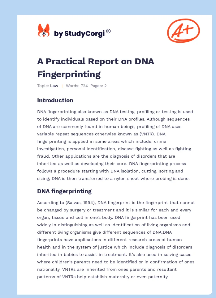 A Practical Report on DNA Fingerprinting. Page 1