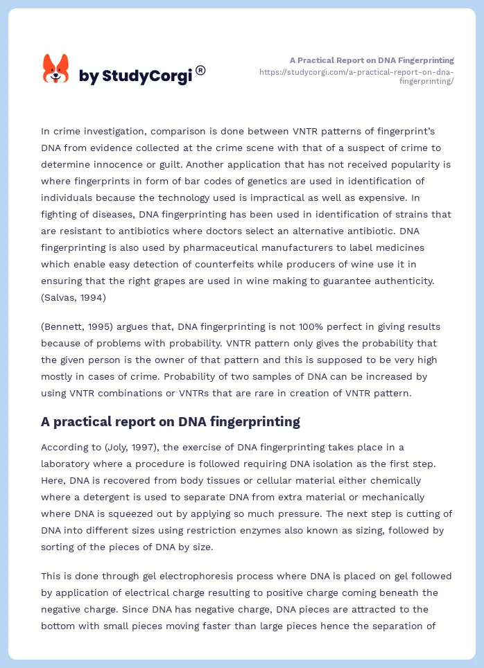 A Practical Report on DNA Fingerprinting. Page 2