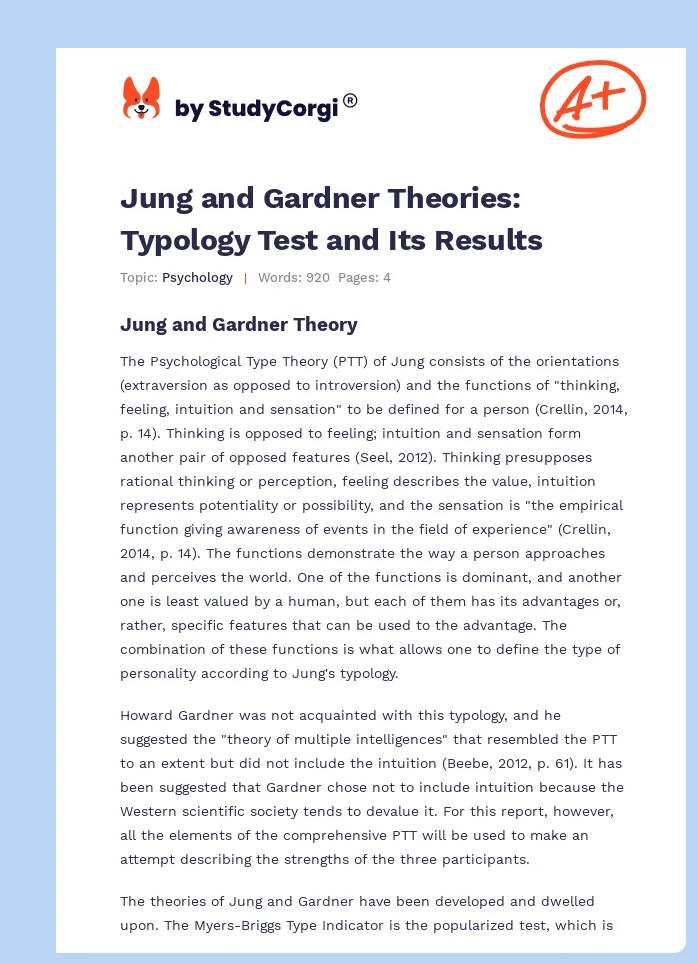 Jung and Gardner Theories: Typology Test and Its Results. Page 1