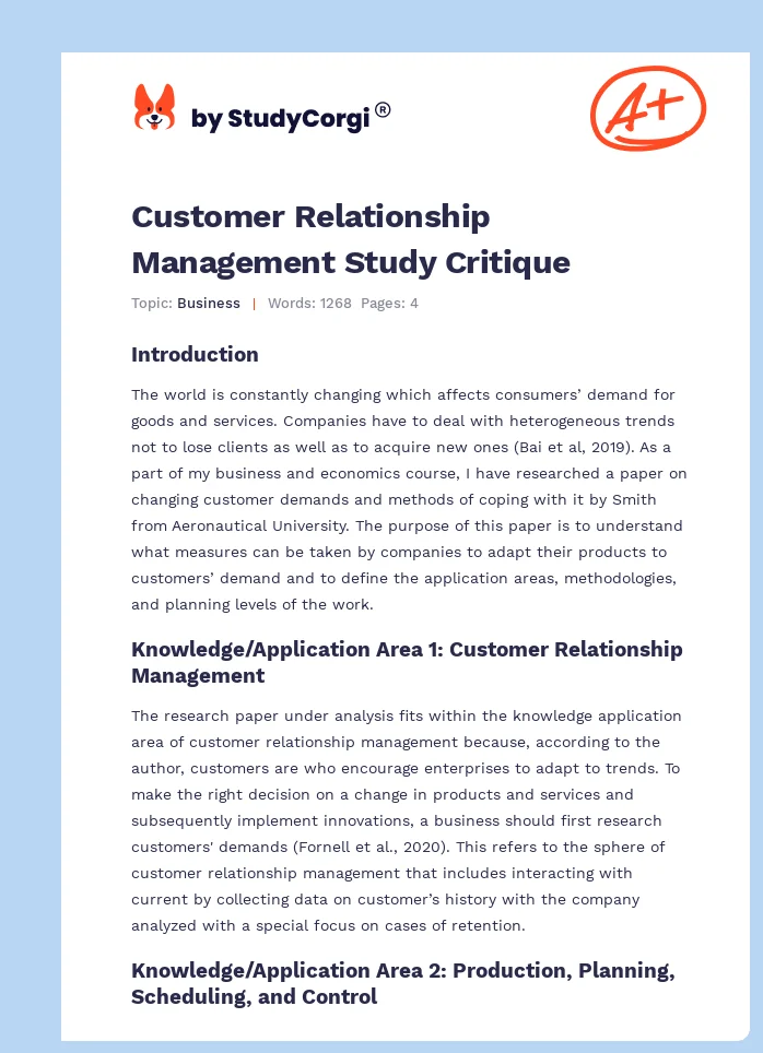 Customer Relationship Management Study Critique. Page 1