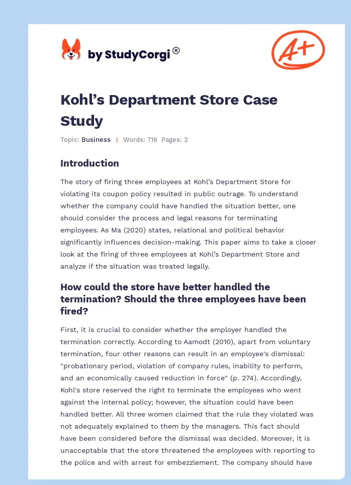 Kohl’s Department Store Case Study. Page 1