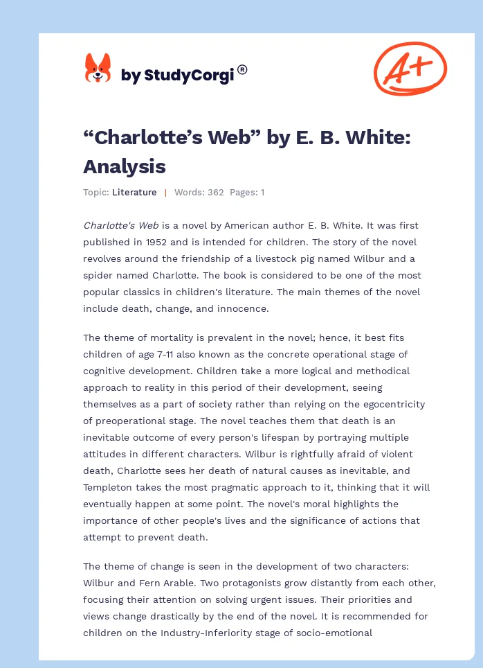 “Charlotte’s Web” by E. B. White: Analysis. Page 1