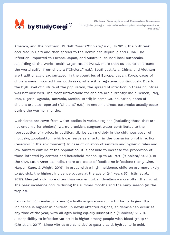 Cholera: Description and Preventive Measures. Page 2