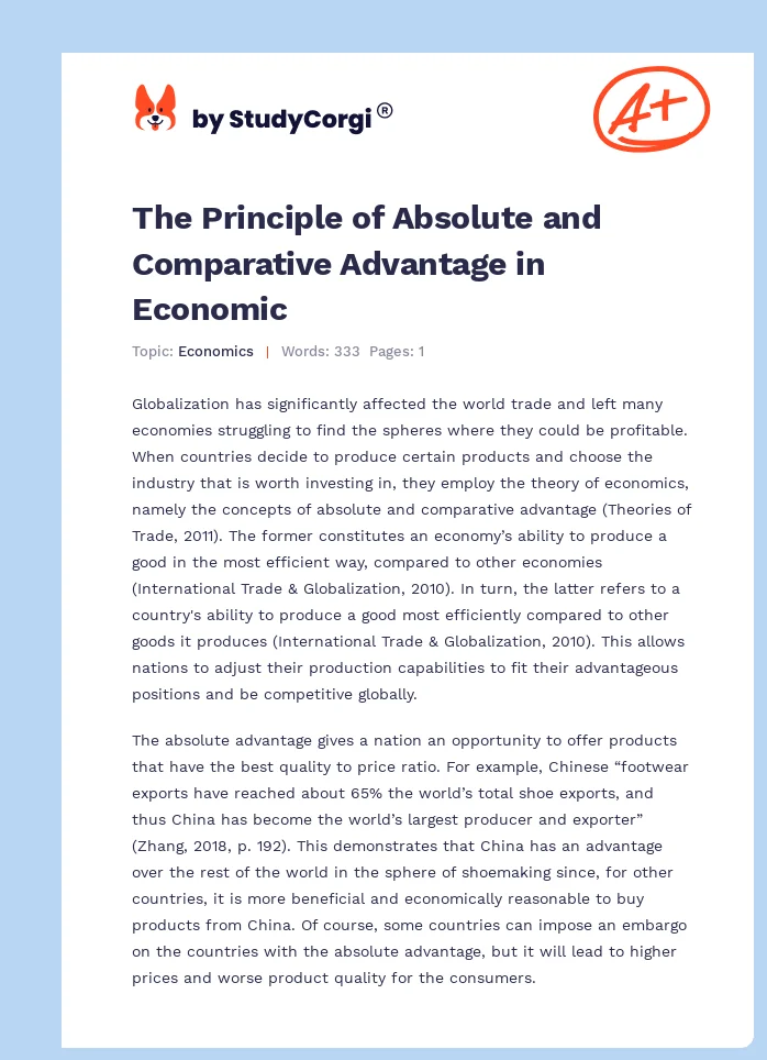 The Principle of Absolute and Comparative Advantage in Economic. Page 1