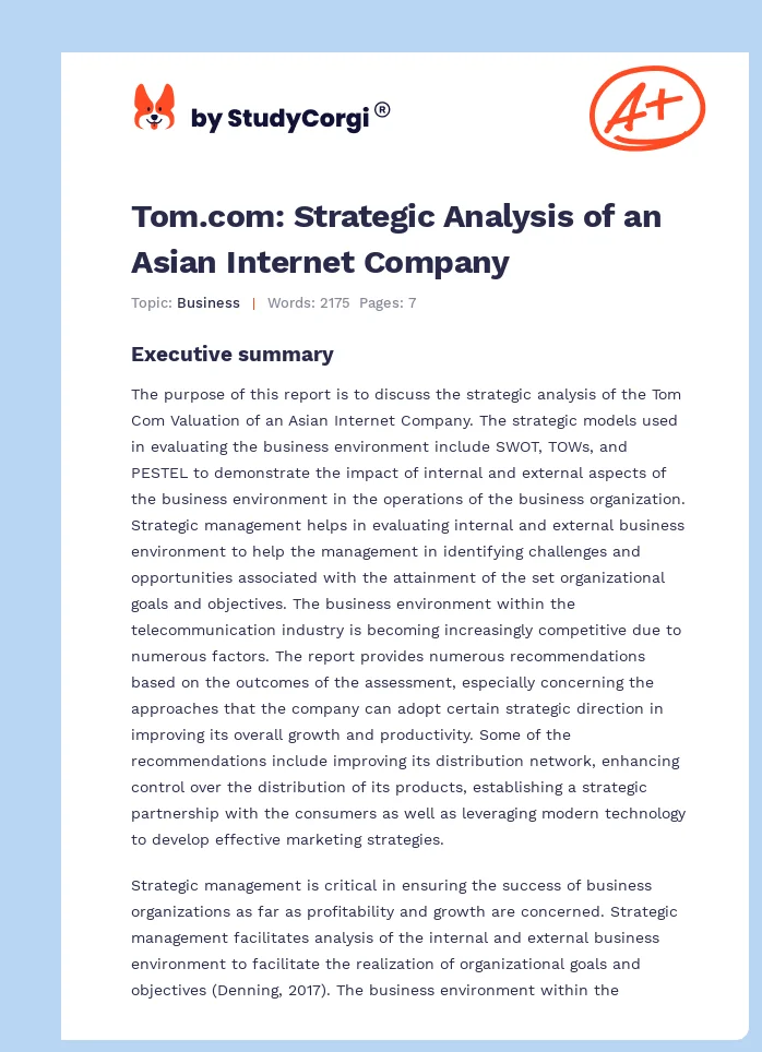 Tom.com: Strategic Analysis of an Asian Internet Company. Page 1