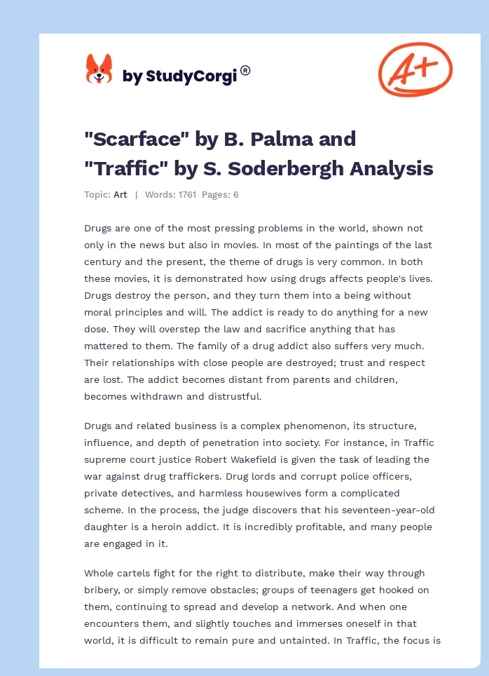 "Scarface" by B. Palma and "Traffic" by S. Soderbergh Analysis. Page 1