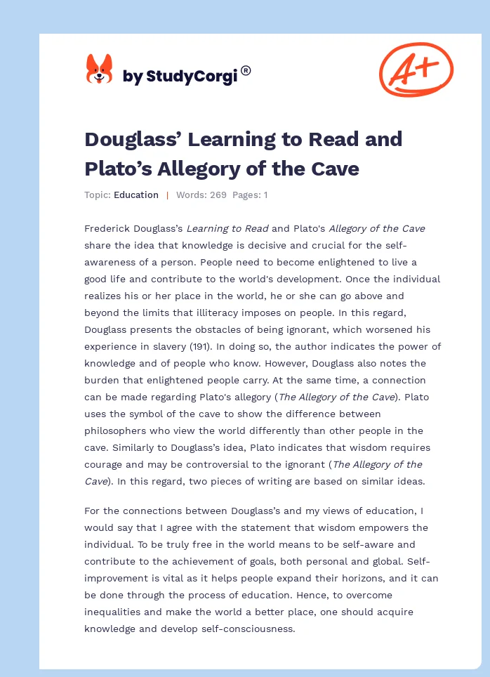 Douglass’ Learning to Read and Plato’s Allegory of the Cave. Page 1