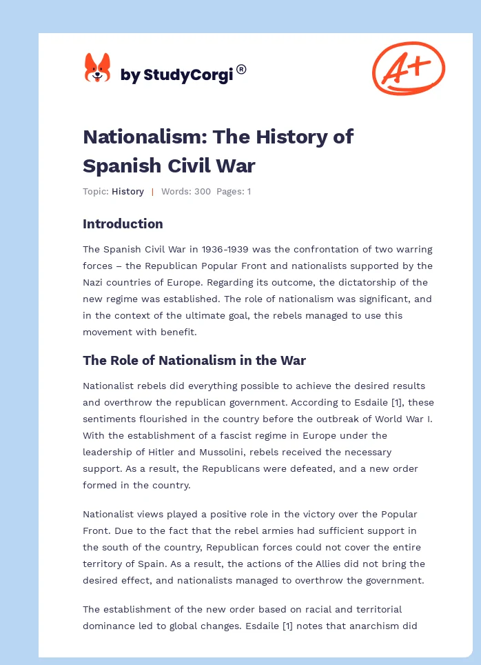 Nationalism: The History of Spanish Civil War. Page 1