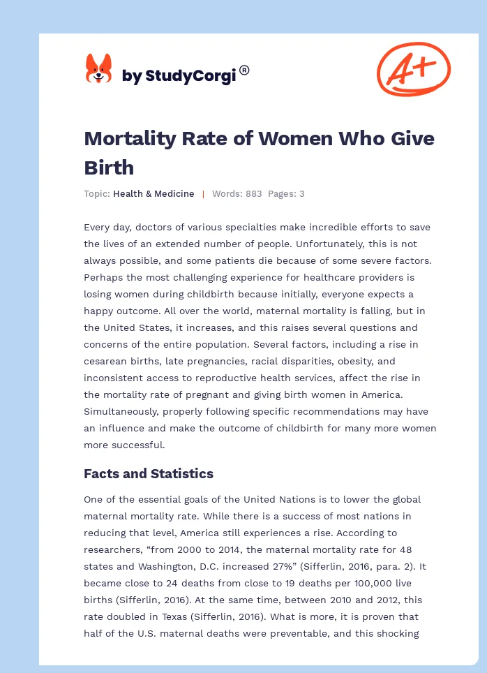Mortality Rate of Women Who Give Birth. Page 1