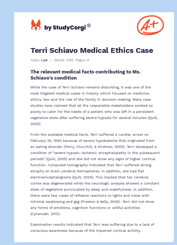 Terri Schiavo Medical Ethics Case. Page 1