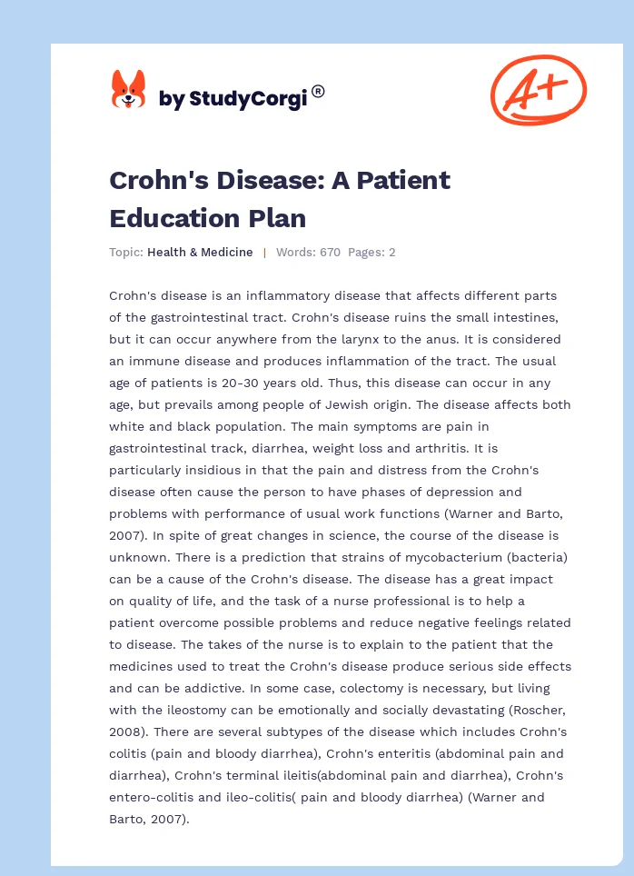 Crohn's Disease: A Patient Education Plan. Page 1