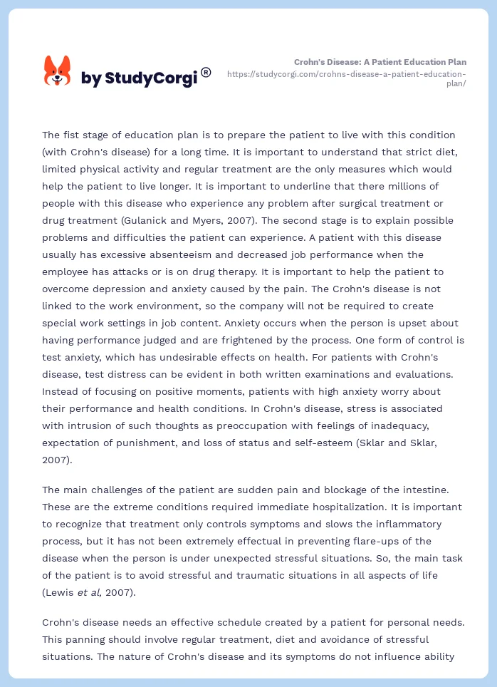 Crohn's Disease: A Patient Education Plan. Page 2