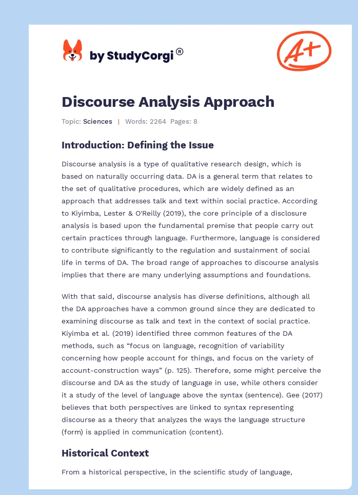 Discourse Analysis Approach. Page 1