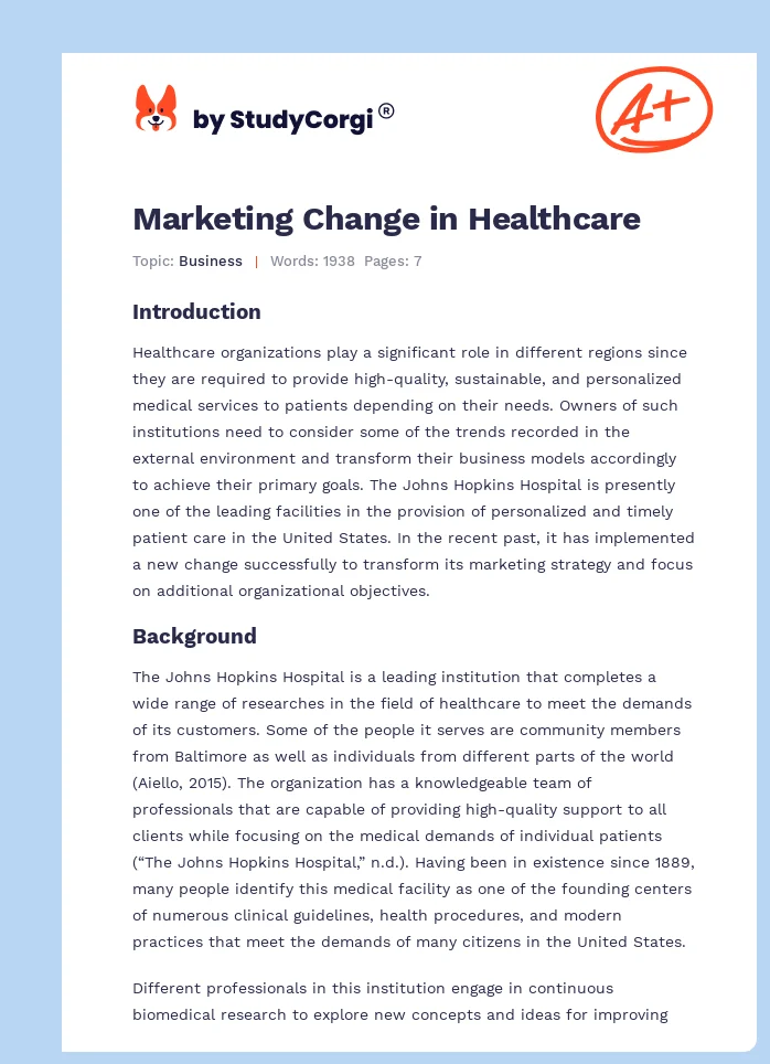 Marketing Change in Healthcare. Page 1