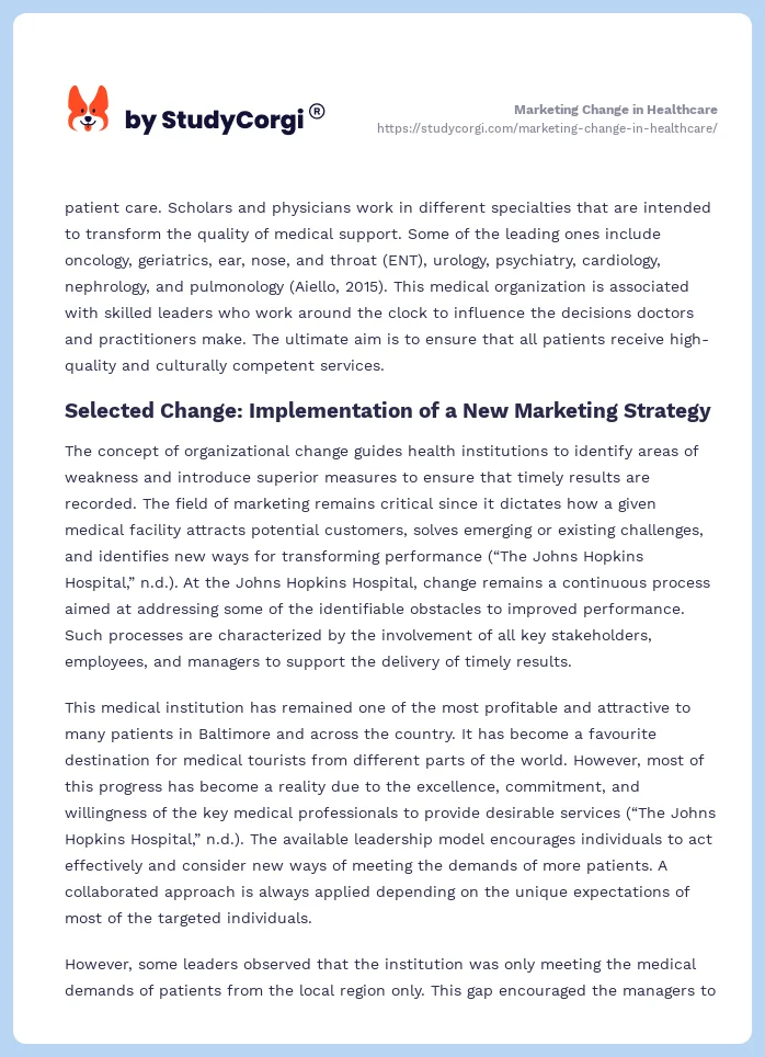 Marketing Change in Healthcare. Page 2