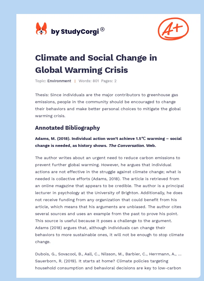 Climate and Social Change in Global Warming Crisis. Page 1