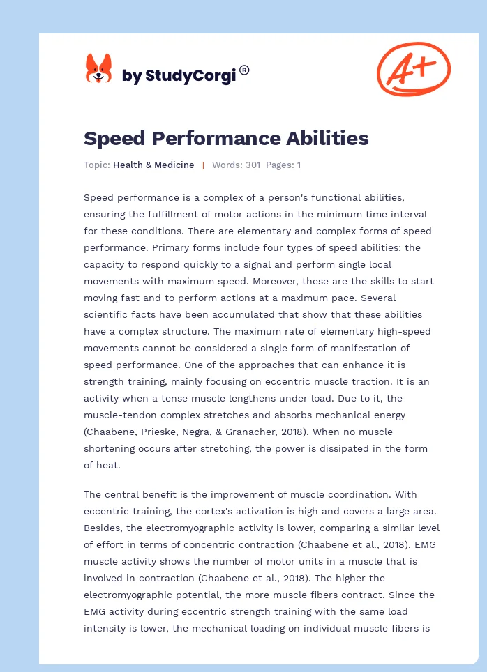 Speed Performance Abilities. Page 1