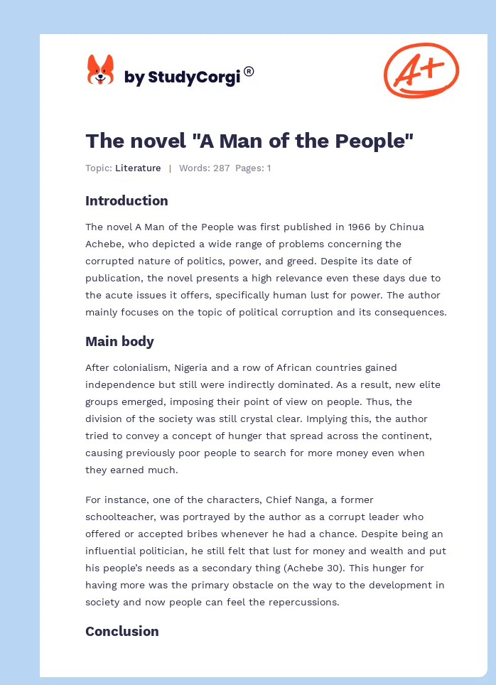 The novel "A Man of the People". Page 1