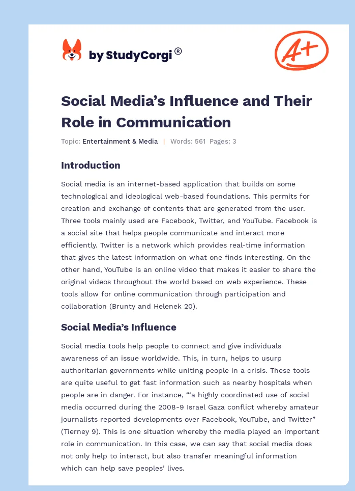 Social Media’s Influence and Their Role in Communication. Page 1