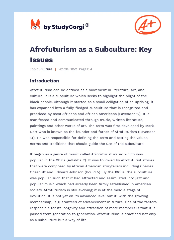 Afrofuturism as a Subculture: Key Issues. Page 1