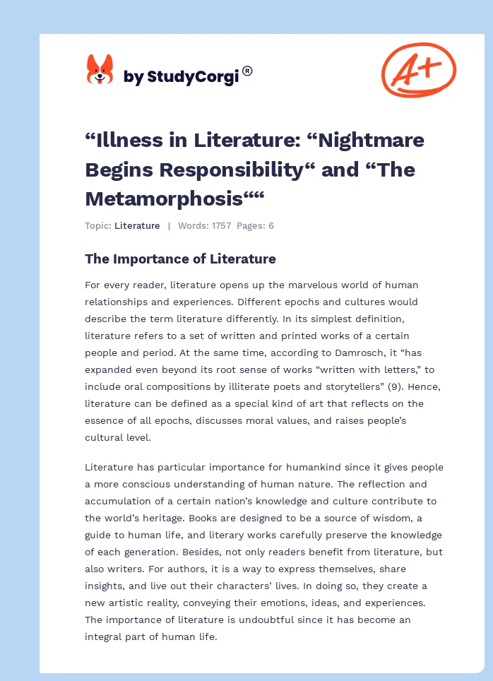 “Illness in Literature: “Nightmare Begins Responsibility“ and “The Metamorphosis““. Page 1