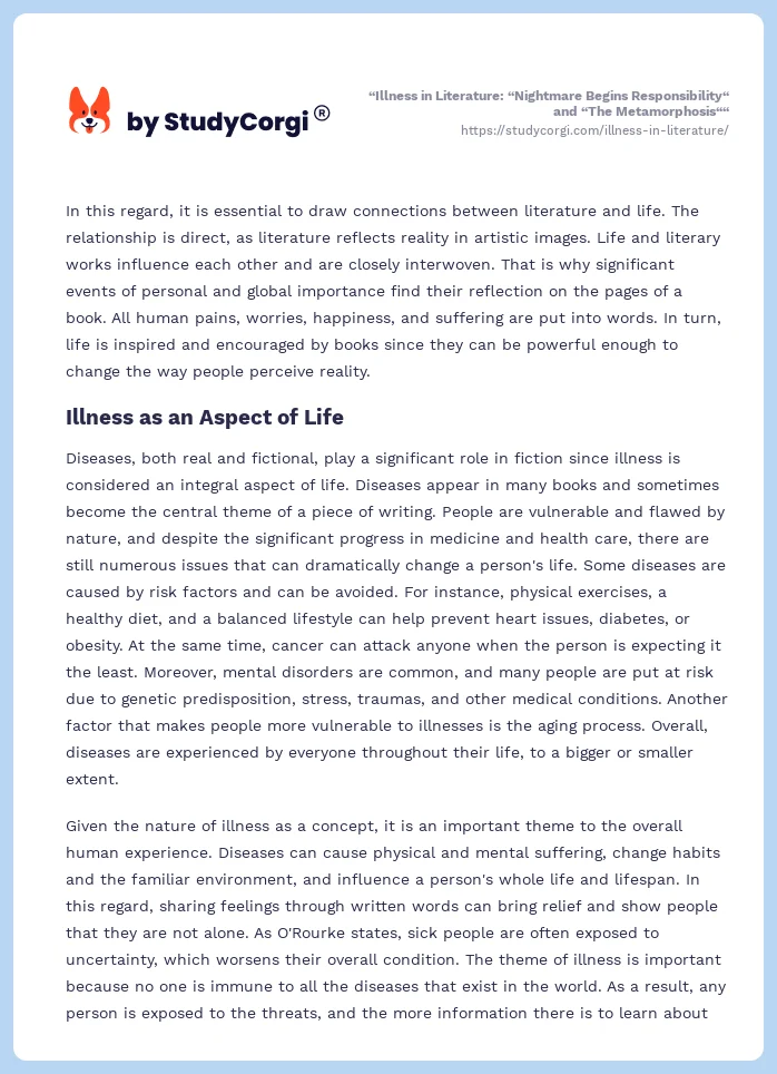“Illness in Literature: “Nightmare Begins Responsibility“ and “The Metamorphosis““. Page 2
