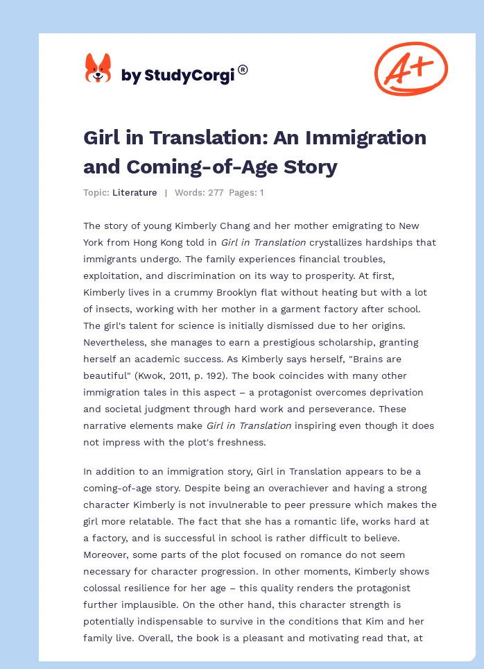 Girl in Translation: An Immigration and Coming-of-Age Story. Page 1