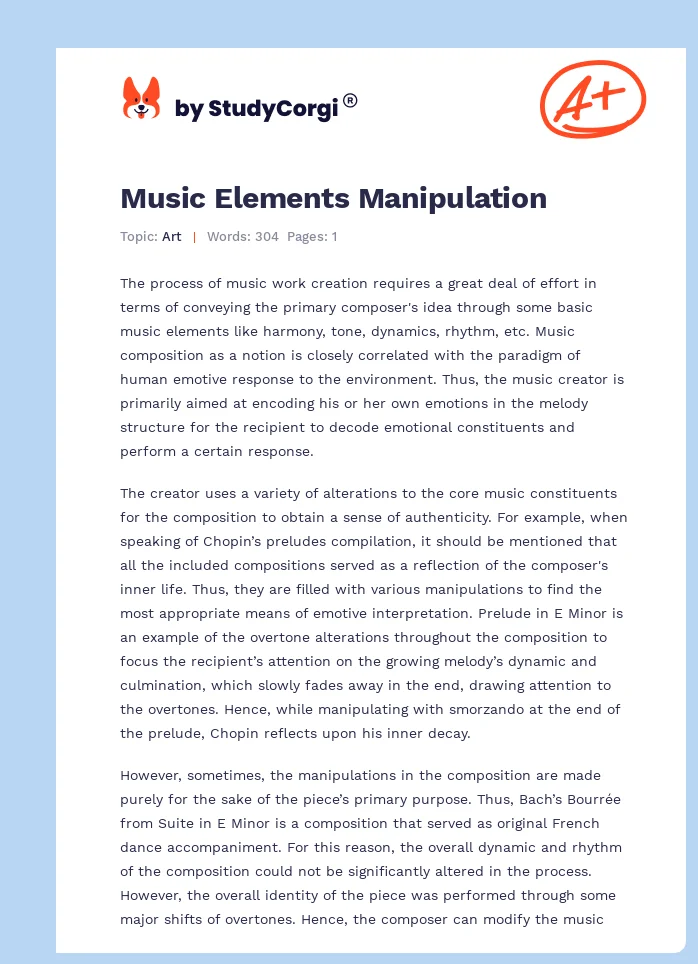 Music Elements Manipulation. Page 1