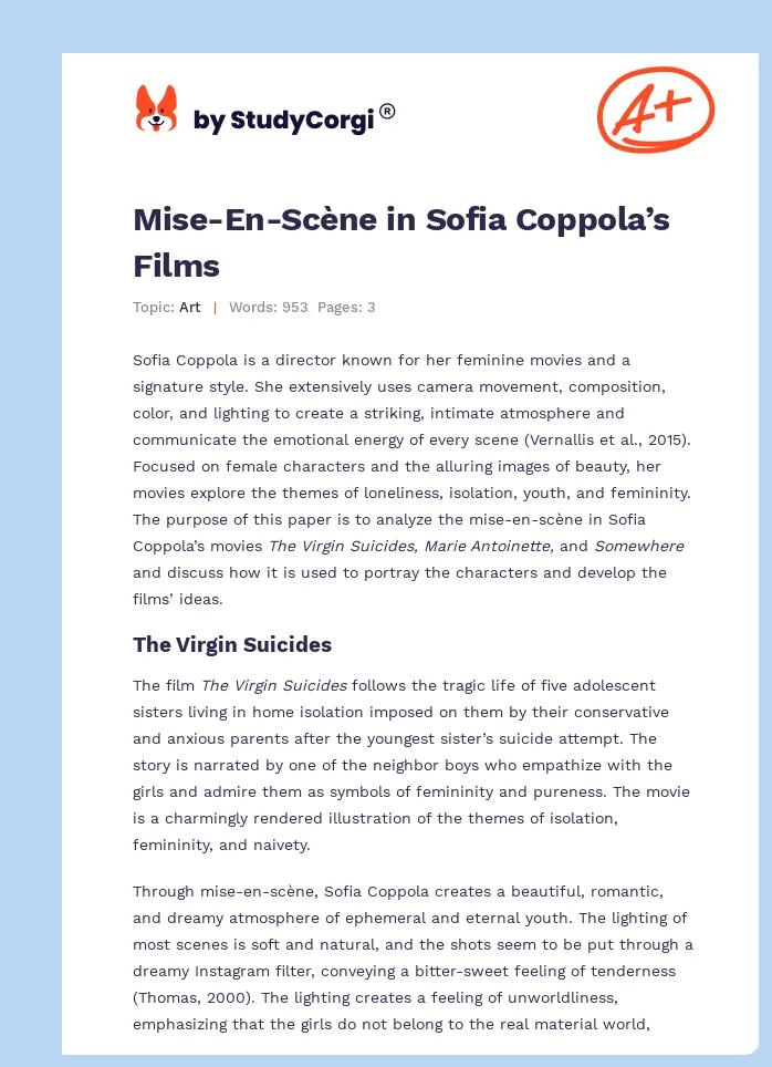 Mise-En-Scène in Sofia Coppola’s Films. Page 1