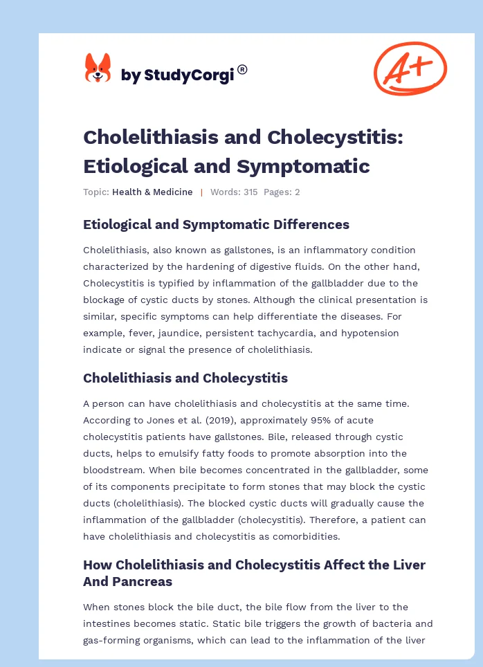 Cholelithiasis and Cholecystitis: Etiological and Symptomatic. Page 1