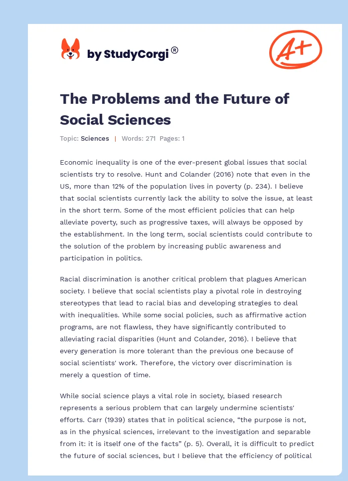 The Problems and the Future of Social Sciences. Page 1