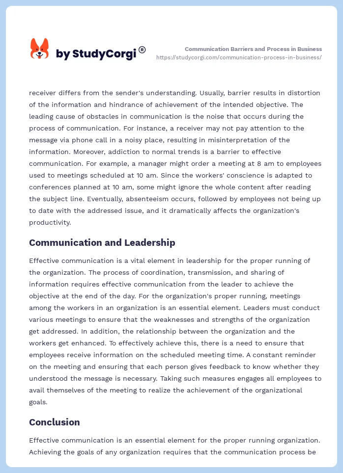 Communication Barriers and Process in Business. Page 2