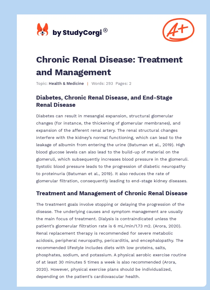 Chronic Renal Disease: Treatment and Management. Page 1