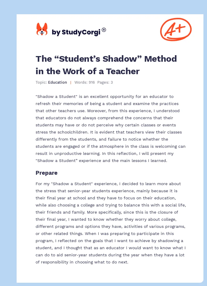 The “Student’s Shadow” Method in the Work of a Teacher. Page 1