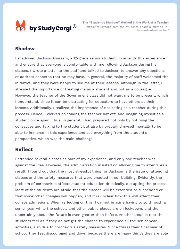 The “Student’s Shadow” Method in the Work of a Teacher. Page 2