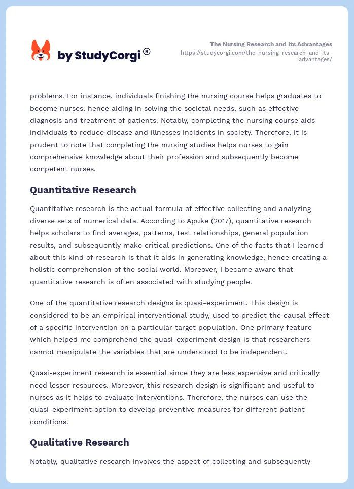 The Nursing Research and Its Advantages. Page 2