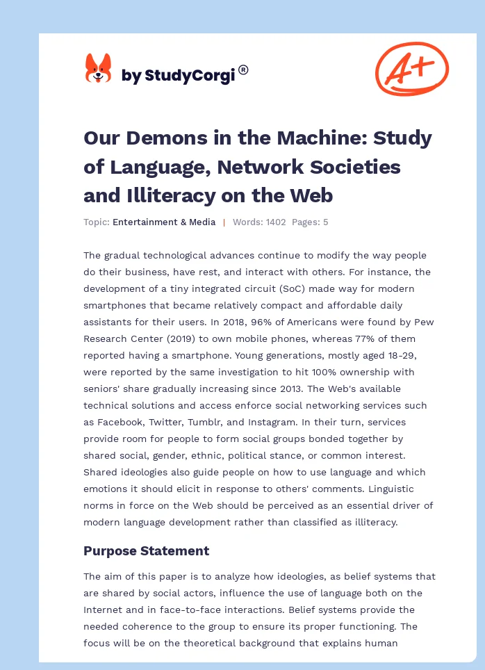 Our Demons in the Machine: Study of Language, Network Societies and Illiteracy on the Web. Page 1