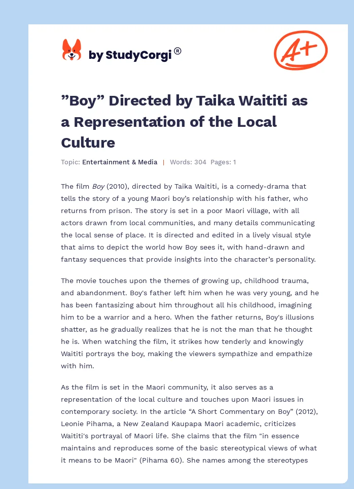 ”Boy” Directed by Taika Waititi as a Representation of the Local Culture. Page 1