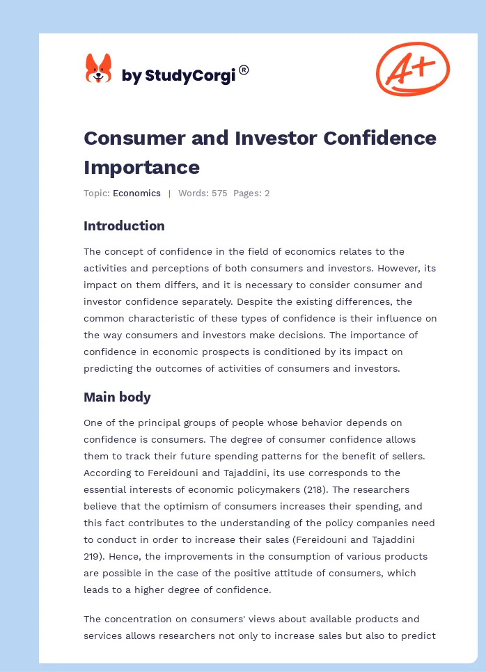 Consumer and Investor Confidence Importance. Page 1